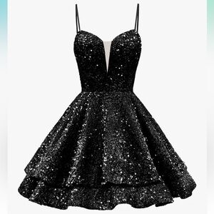 Black Sequin Spaghetti Strap Dress Prom Ready